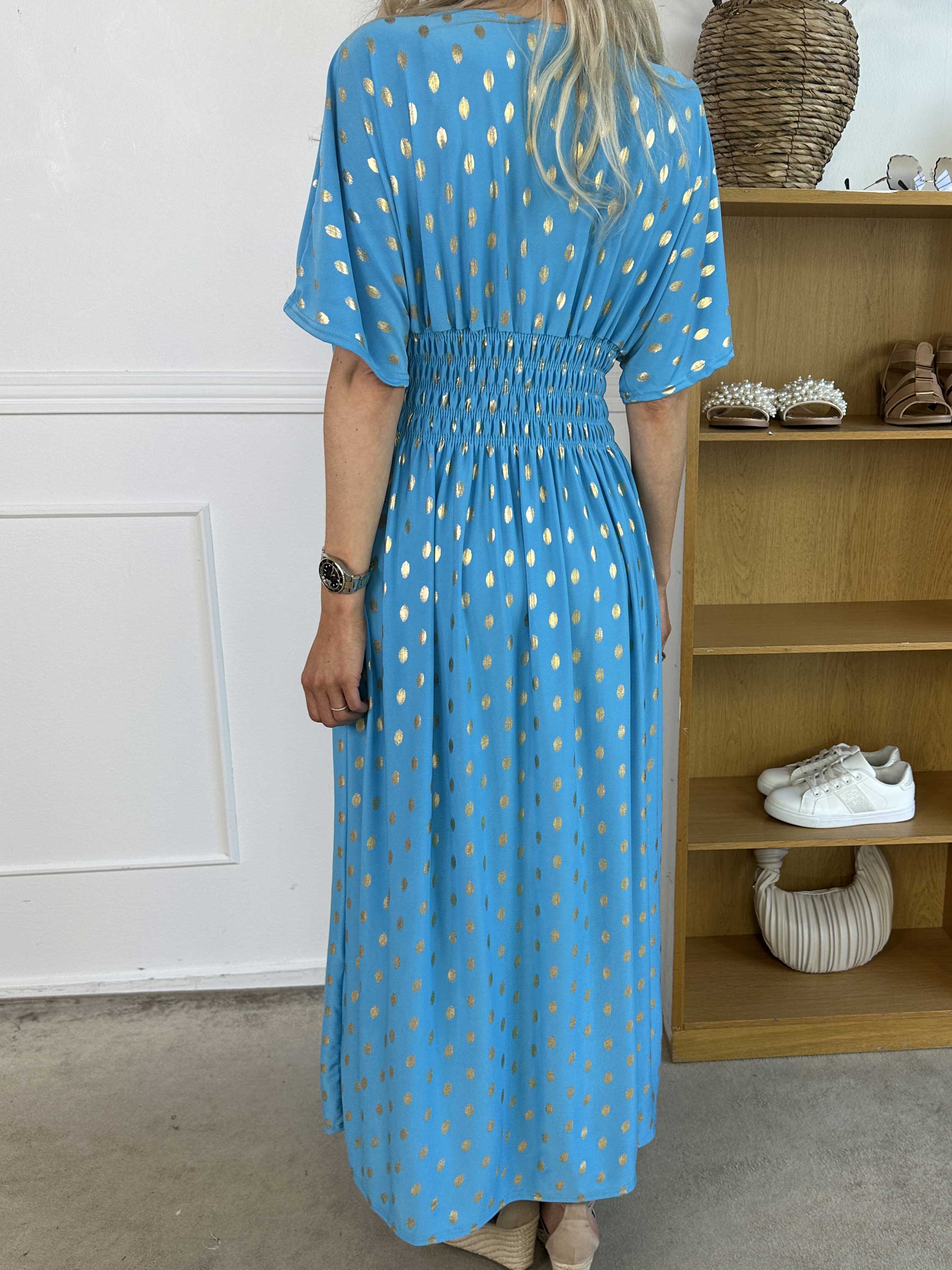 Pams Dot - Lang elastisk kjole med prikket detaljer